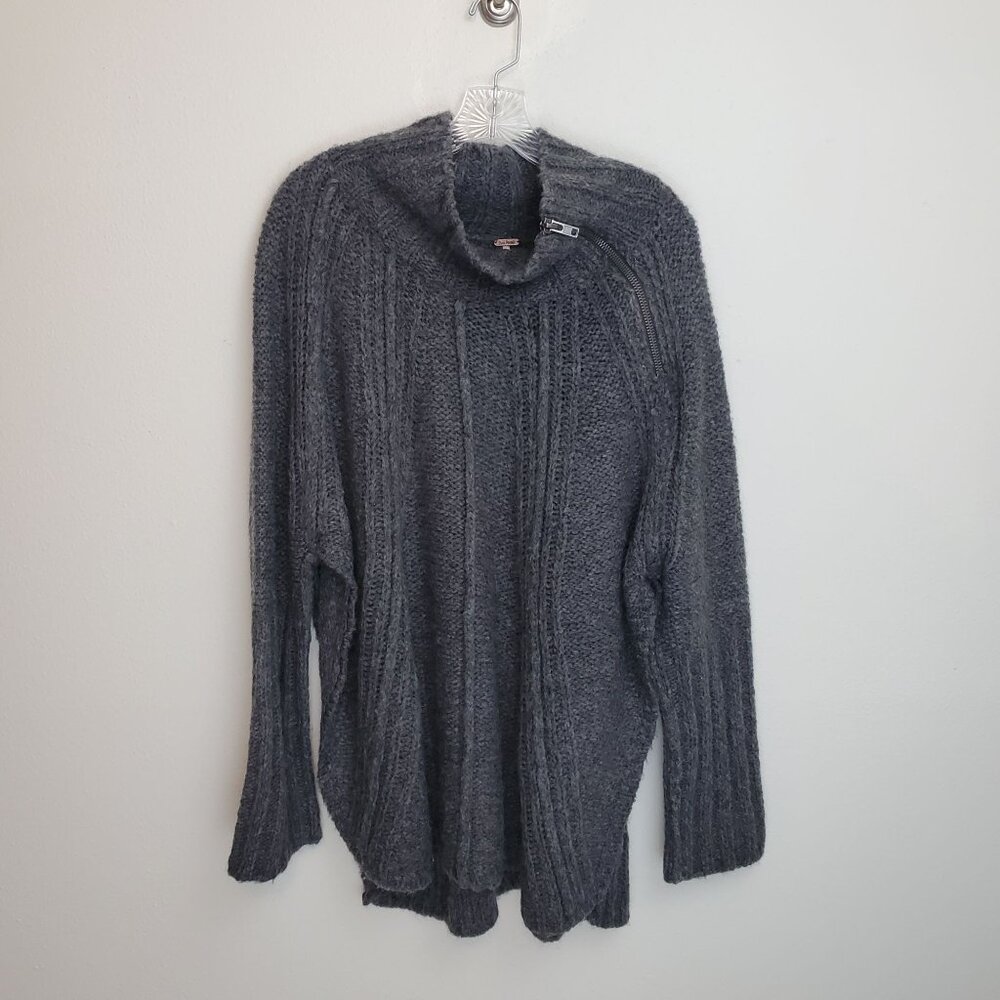 Free People Zip Split pullover sweater in gray